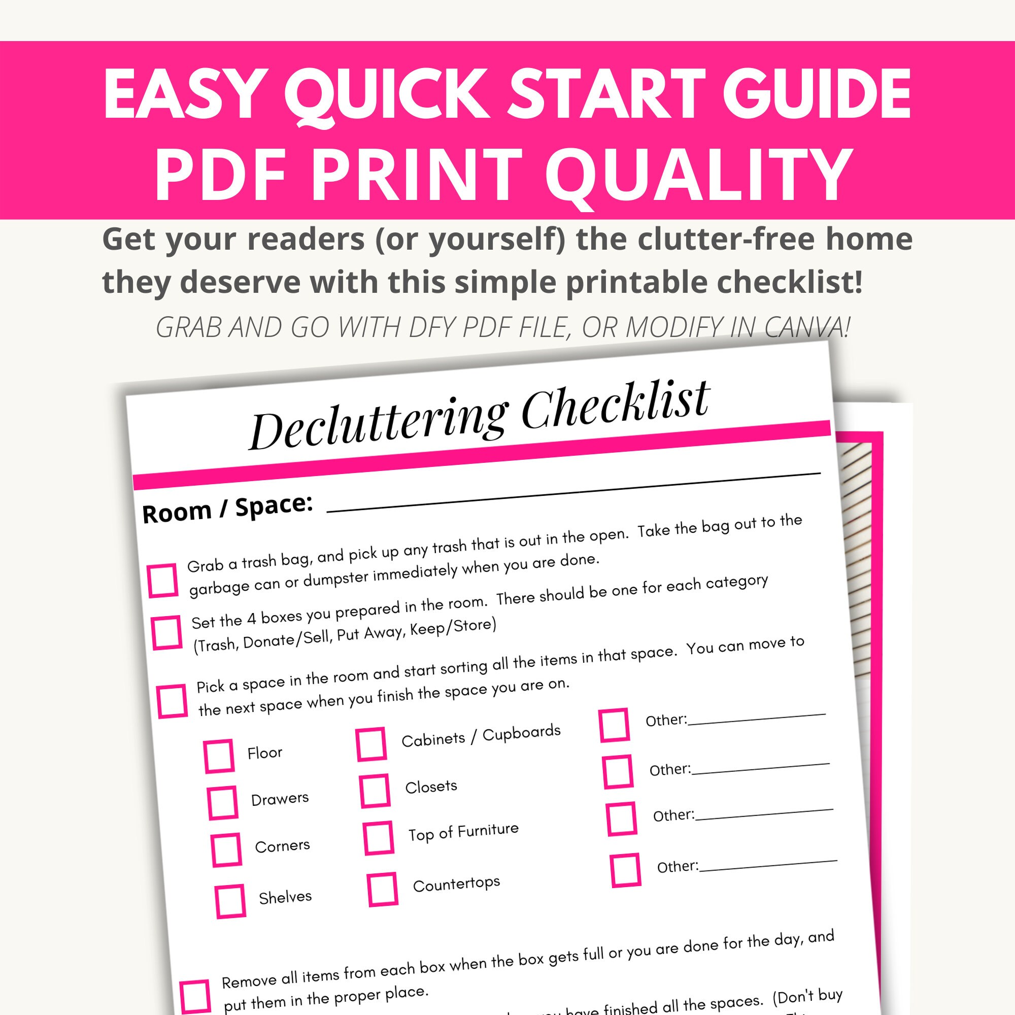 Printable Decluttering Checklist PDF, PLR Decluttering Guide, Editable ...