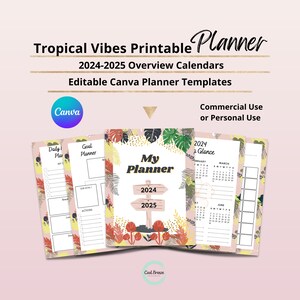 Tropisk Canva-planerare 17 mallar för dagbok, redigerbart Canva-planerarepaket, kommersiellt bruk eller personligt bruk