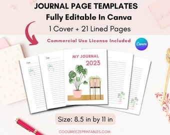 Printable Journal Pages, Editable Houseplant Journal Template, Editable Journaling Pages in Canva, Commercial Use, Diary Printable Template