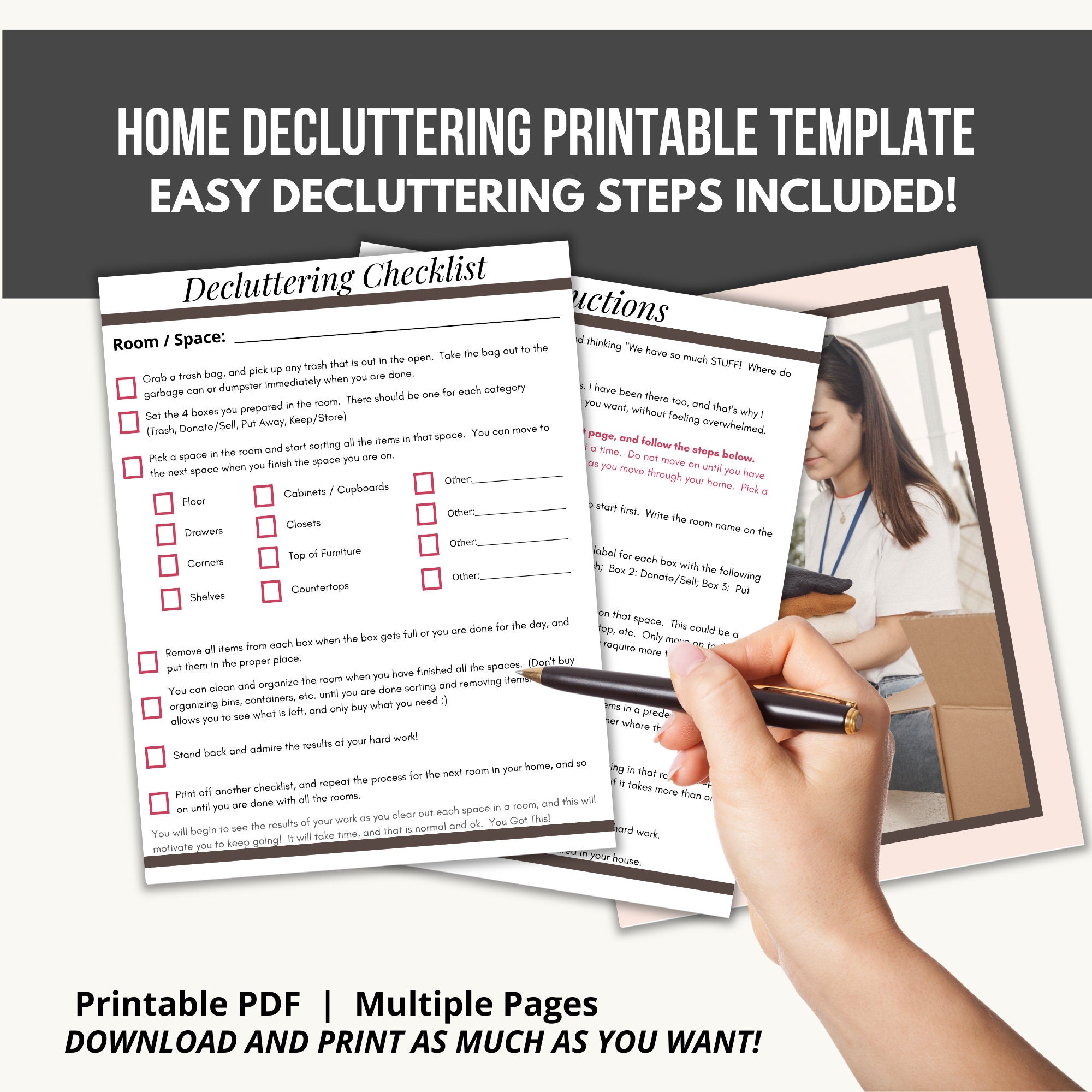 Digital Declutter Checklist.pdf Printable Decluttering Checklist PDF, PLR Decluttering Guide, Editable ...