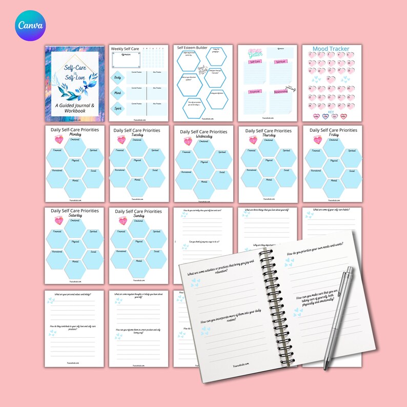 Canva Planner 27 Templates for Guided Journal, Canva Workbook Editable ...