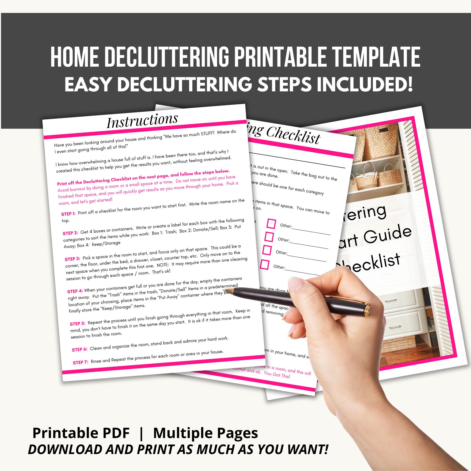 Printable Decluttering Checklist PDF, PLR Decluttering Guide, Editable ...
