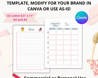 Printable Meal Planner, Blank Meal Planner Printable, Undated Meal Planner, Canva Meal Planner Template, Commercial Use