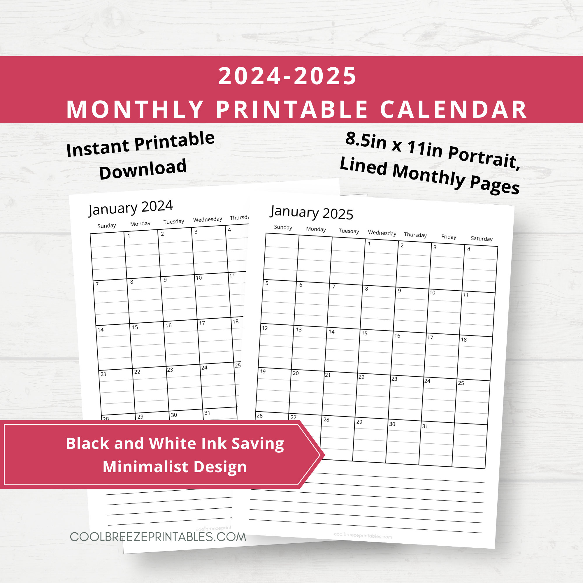 20242025 Monthly Calendar Printable Monthly Calendar Lined Etsy