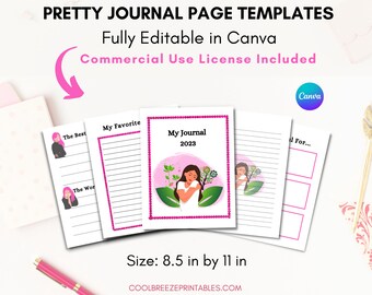 Printable Journal Pages, Journal Template Canva Pink, Editable Journaling Pages in Canva, Commercial Use