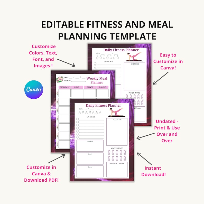 Printable Fitness Planner, Blank Fitness Tracker Printable, Undated