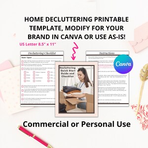 Printable Decluttering Checklist PDF, PLR Decluttering Guide, Editable Decluttering Canva Template, Commercial Use Decluttering Checklist