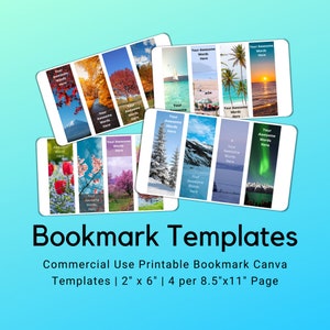 Printable Bookmark Template, PLR Bookmark Templates, Editable Bookmark Canva Template, Commercial Use Bookmarks