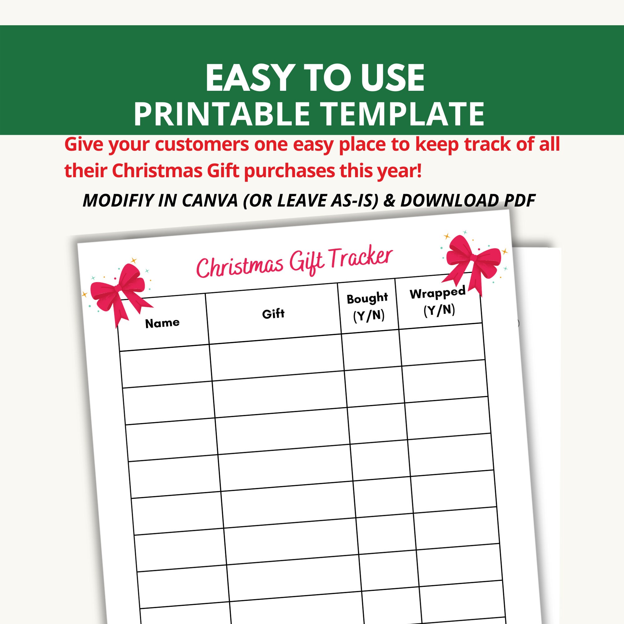 Christmas Gift Tracker, Canva Template for Christmas Gift Shopping List ...
