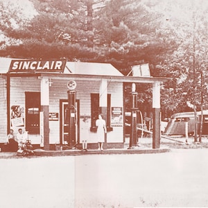 Vintage Sepia Tone Nostalgic Art Print - Sinclair Gas Station