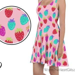 Vestido de fresa Vestido Flowy Skater Estilo Kawaii Ajuste y bengala Berry Estética Linda ropa corta de playa / 5420-SD Frijoles de fresa