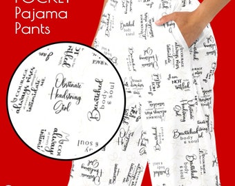 Pride and Prejudice Pajama Pants PJ Gift for Jane Austen Fans | 5279-PJU Austen Quotes White