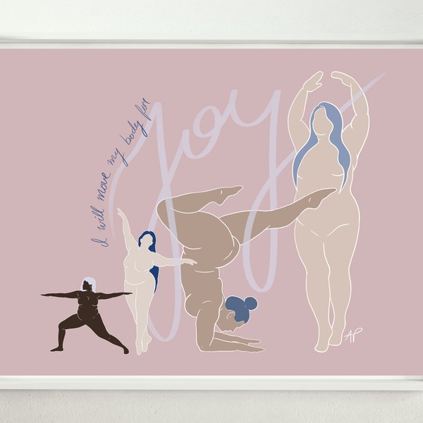 Move For Joy – Health At Every Size, Joyful Movement, Exercise, Body Positive, Empowerment, Printable Wall Art, Digital Download, Curvy