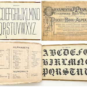 c. 1880s "Ornamental Penman's, Engravers, Sign Writers, Draughtsmen Pocket Book of Alphabets"  [Hand Lettering, Writing, Typography] Vintage