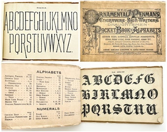 c. 1880s "Ornamental Penman's, Engravers, Sign Writers, Draughtsmen Pocket Book of Alphabets"  [Hand Lettering, Writing, Typography] Vintage