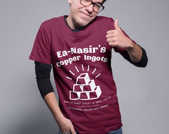 Ea-Nasir&#39;s Fine Quality Copper Ingots (white text) | Funny T--shirt | Complaint Tablet from Nanni | Unisex Jersey Short Sleeve Tee