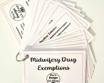 MIDWIFERY DRUG EXEMPTIONS, Pocket Cards, Guides, Midwifery Flashcards, Healthcare, Students Learning Educational Resources