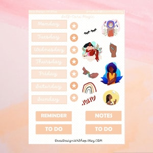 ADESIVOS DE AUTOCUIDADO, papelaria fofo para planejador, acessórios para planejador, amor próprio, presente de autocuidado, decoração de planejador, notas semanais, adesivo diário