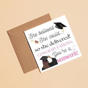 MIDWIFE GRADUATION NOTECARD for Student Midwives, Retro Square, Flat Blank Card, Congratulations Graduation, She Believed Print.