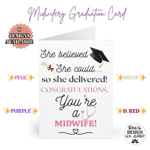 MIDWIFE GRADUATION CARD, Midwifery Congrats Quote Card She Delivered, New Midwife Gift, 4 Unique Designs, Portrait Folded Greeting Card