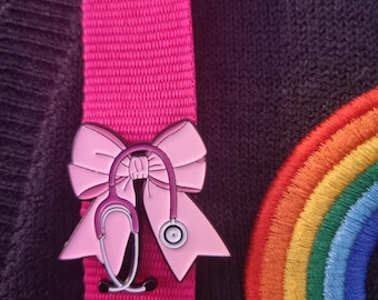 Pink Bow Stethoscope Enamel Pin, Nurse Doctor Medical Gift