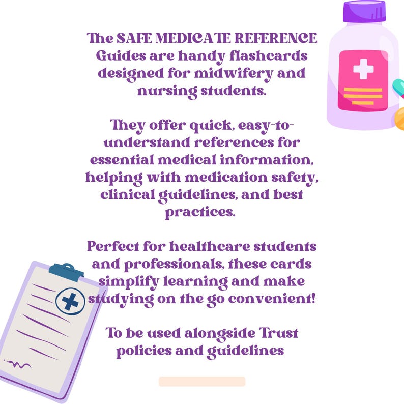 SAFE MEDICATE REFERENCE Guides - Midwifery and Nursing Flashcards, Healthcare, Students Learning Educational Resources, 13 Pocket Guides