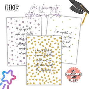 30 DRUCKBARE UNIVERSITÄTS-AFFIRMATION-Karten für Studenten, Studien-Motivationszitate, College-Erfolgs-Deck, Abschlussgeschenkidee, Pdf