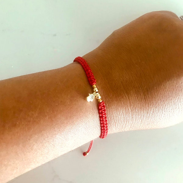 Bracelet fil rouge Hamsa Evil Eye | Bracelet fil rouge mauvais œil doré | Bracelet porte-bonheur | Bracelet ange gardien | Bracelet rouge Kabbale