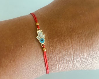 Hamsa Evil Eye Red String Bracelet | Silver Evil Eye Red String Bracelet|Lucky Charm Bracelet |Guardian Angel Bracelet|Kabbalah Red Bracelet