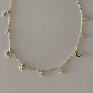 Hanging Stars and Moons Necklace | Moon and star Necklace | Dainty Pendants Necklace|  Layering Necklace| Moon, Star, Necklace