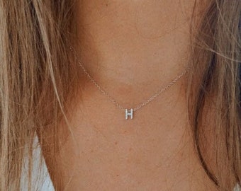 925 Sterling Silver Initial Necklace | Pave Initial | Floating Initial Necklace | Personalized Necklace | Letter Necklace
