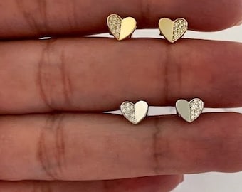 6MM PAVE Heart Stud Earrings | CZ Earrings | Gold and Silver CZ Earrings | 6MM Heart Earrings | Gifts for Her