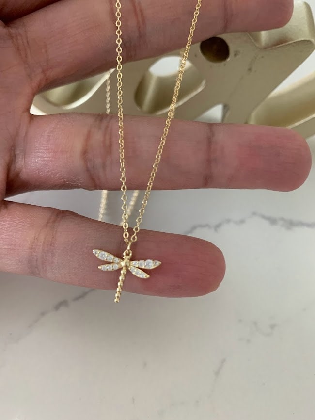 Dragonfly Pendant Necklace, Gold Dragonfly Necklace,  Dragonfly Jewelry, Everyday Jewelry, Dragonfly Pendant Necklace