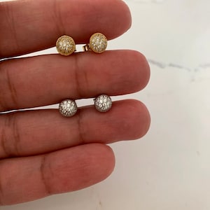 6MM PAVE Stud Earrings | CZ Earrings | Gold and Silver CZ Earrings | 6MM Button Ball Earrings | Gifts for Her