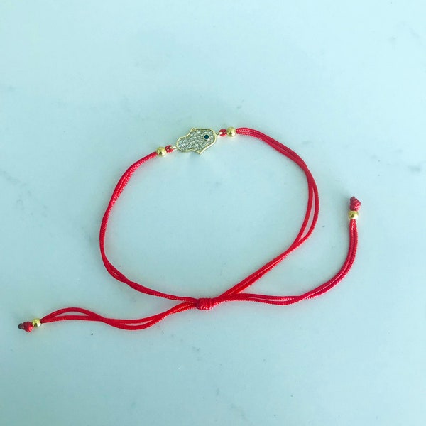 Bracelet fil rouge Hamsa Evil Eye | Bracelet fil rouge mauvais œil doré | Bracelet porte-bonheur | Bracelet ange gardien | Bracelet rouge Kabbale