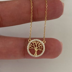 Dainty Tree of Life Necklace: Gold Sterling Silver CZ Family Tree