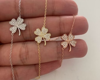 Pulsera de trébol de cuatro hojas en plata de ley: dije ajustable de oro vermeil
