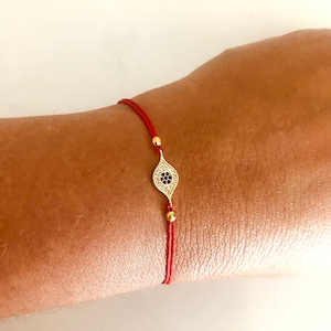 Evil Eye Red String Bracelet: Gold Plated Brass Lucky Charm