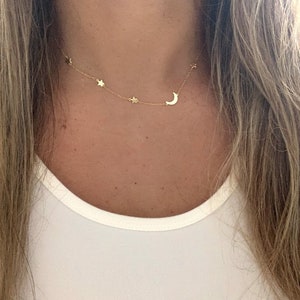 High Polish Stars and Moon Necklace, Moon and star Necklace, Dainty Necklace, Layering Necklace, Minimalist, Moon, Star, Moon Necklace