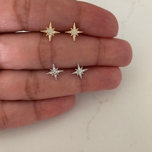 9MM PAVE Sun Stud Earrings | CZ Earrings | Gold and Silver CZ Earrings | Star Earrings | Star Stud Earrings | Gifts for Her