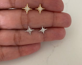 9MM PAVE Sun Stud Earrings | CZ Earrings | Gold and Silver CZ Earrings | Star Earrings | Star Stud Earrings | Gifts for Her