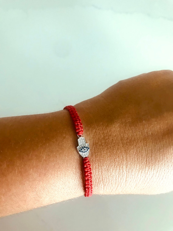 Hamsa Evil Eye Rotes Armband Silber Evil Eye Rot Armband Glucksbringer ArmbandSchutzengel ArmbandKabbalah Red Bracelet Etsy