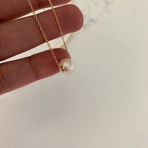 Sterling Silver Floating Pearl Necklace: 8MM Gold or Silver