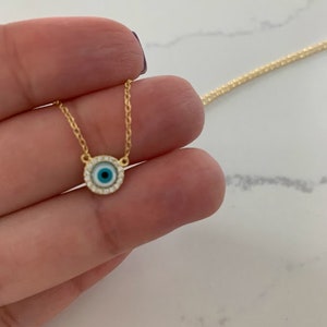 Dainty Sterling Silver Evil Eye Necklace: Pave Charm, Protection Jewelry