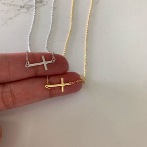 Sterling Silver Sideways Cross Necklace: Religious Jewelry, Gold or Silver