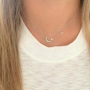 925 Sterling Silver Moon and Two Stars Necklace