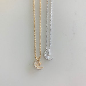 Moon & Hanging Star Necklace in Sterling Silver and Gold Vermeil | Excellent Quality| Moon and Necklace | Dainty Moon and Star Necklace