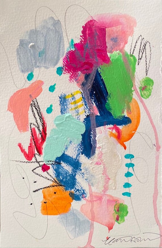 Original handpainted abstract on paper 9x6 colorful unique Etsy