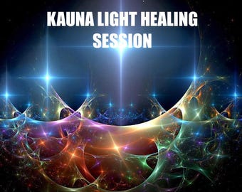 Puede incluir: Una imagen abstracta colorida con una luz brillante en el centro. El texto "KAUNA LIGHT HEALING SESSION" está escrito en letras blancas en la parte superior de la imagen.