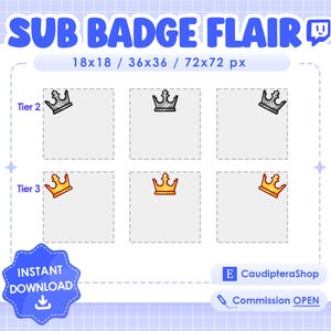 6 x Crowns Twitch Sub Badge Flair - Tier 2 & 3 - Subscriber Sticker - Crown - Streamer - Stream
